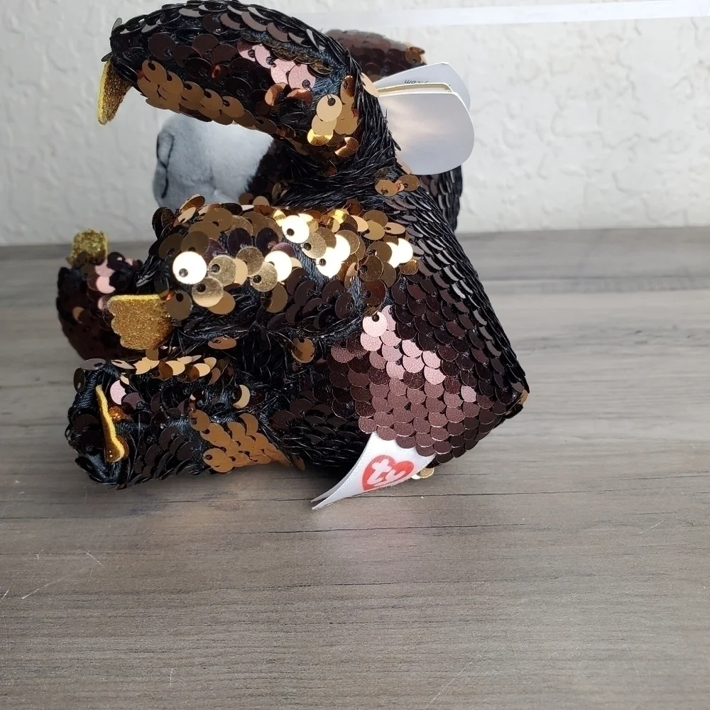 TY Flippables Limited Collection Dangler the Sloth Brown Gold Sequins Plush 6